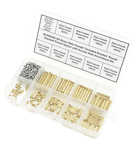 Top Shelf Brass M2 Knurled Standoff And Threaded Spacer Assortment Kit With Sweet Steel Hex Nuts Screws Clips For Pcb Motherboard Electronics Projects And Home Repairs, 405pcs in organized tray.