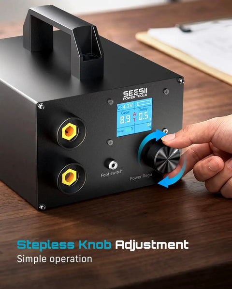 Hand adjusting knob on Beast 10KW Capacitive Battery Spot Welder For DIY Battery Packs And Repair 12 Volt Power Supply