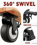 Heavy Duty Polyurethane Caster Wheels Set Of Four With Dual Lock Brakes Non Marking Black Rollers For Workbenches And Tool Carts close-up of swivel wheel mechanism.