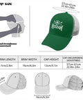 Green Adjustable Trucker Hat For Men, Dope Breathable Cotton Cap With Six Air Holes, cap size chart illustration