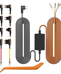 USB C Hardwire Kit For Dash Cams G850PRO G840S G930 G850 G900 G840H I07 I17 X5 X5 Duo X3 With About 11 Foot Cable And 5V 3A Output, wires and connectors shown
