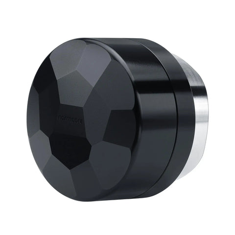 51mm Gravity Coffee Distributor With Crystal Cut Top And Self Leveling Base, black anodized aluminum, and stainless steel