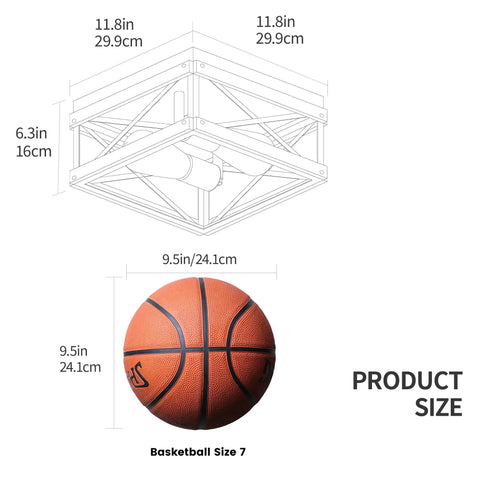 Dimensions and comparison of Two Light Black Rustic Wood Farmhouse Flush Mount Ceiling Light Fixture With Totally Vintage Charm Super Durable Finish And No Sweat Install For Awesome Room Style with a Size 7 basketball.