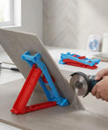 Heavy Duty Two Piece Tile Chamfer Bracket Set Adjusts To Sixty Fifty Forty Degree Angles With Rock Solid Snap Lock Grip High Grade Pp Build holding tile at 45 degrees for cutting.