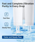 Replacement Water Filter For 10-Cup Pitchers That Fits Brita Classic Grand Capri Wave Lake Mavea 107007 And Amazon Basics 10-Cup Pitcher NSF Certified For Chlorine Reduction Lead Free Six Pack with fast flow water illustration.