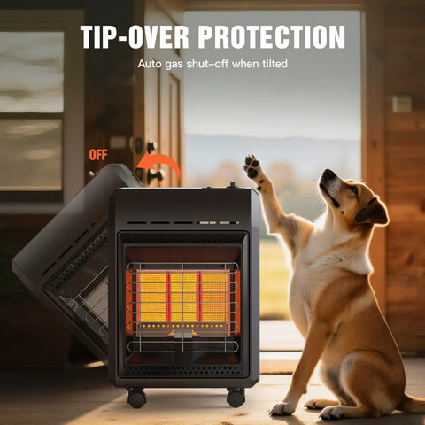 Outdoor Propane Heater Portable 6000 To 18000 BTU With Three Settings For Patio Cordless Tip Over Protection Ultra Quiet Heat