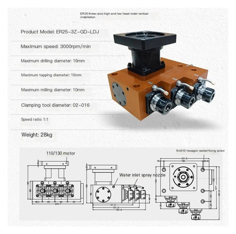 Heavy Duty Three Axis Turning Milling Composite Power Head For Cnc Lathe With Er25 Vertical Motor detailed view and specifications
