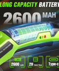 Close-up of 4V Cordless Electric Scissors With 2600mAh Battery showcasing battery capacity and Type-C charging.