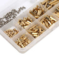 Hex Standoff Spacer Kit With 300 Pieces In Brass And Plated Iron, Multipurpose Mounting Pillars For Motherboard And Electronics DIY Projects, Workhorse Durability And Easy Install Fastener System, brass spacers and screws in organizer tray
