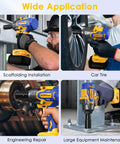 Heavy Duty Cordless Impact Wrench Compatible With Dewalt 20V Max Batteries used for scaffolding installation and car tire maintenance.