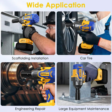 Heavy Duty Cordless Impact Wrench Compatible With Dewalt 20V Max Batteries used for scaffolding installation and car tire maintenance.
