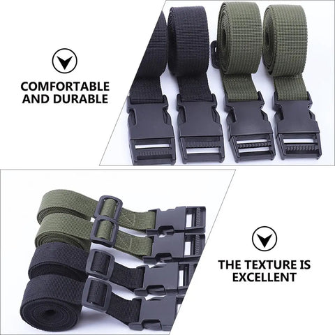 Military Green Nylon Lashing Straps With Snap Buckle 2 Pack for Camping and Backpacking shown in olive green and black variations.
