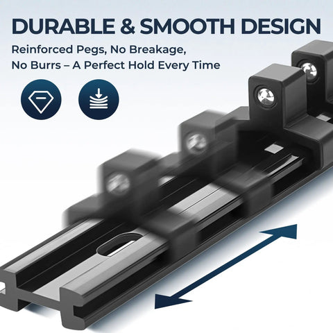 Close-up of heavy duty ABS rail holder from 9 Piece Socket Organizer Set With 1/4 Inch 48 Clips, 3/8 Inch 45 Clips, And 1/2 Inch 36 Clips