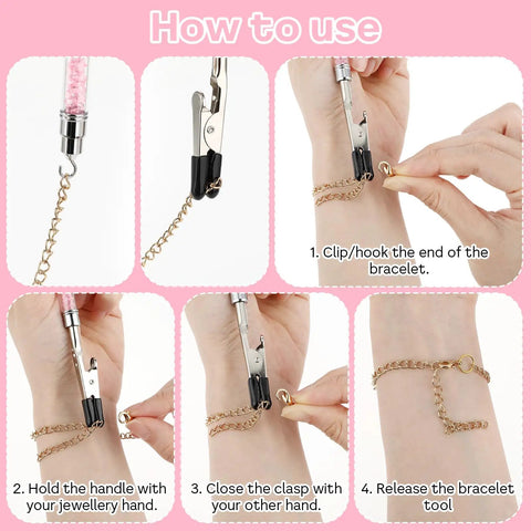 Step-by-step guide using 2 In 1 Stainless Steel Bracelet Helper Tool For No Hassle Slip On Wear And Clasp Fastening Jewelry Clasp Helper