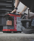 Indoor Safe Portable Radiant Space Heater With 11000 BTU Output Propane Powered Buddy Style Heater in workshop setting