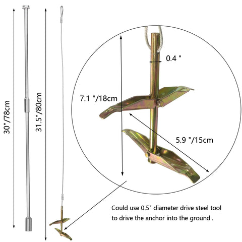 Diagram of 12 Pack Ground Earth Anchors With Drive Steel Tool 30 Inch Cable Hook Anchors One Eighth Inch For Sheds Greenhouses