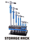 8 Piece Metric T Handle Hex Key Wrench Set With Speed Sleeves For Fast Spin Action on storage rack