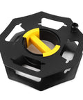 Black And Yellow Cable Tidy Reel For 25m Cables, hexagonal ABS frame, side view, for motorhomes campers RVs boats yachts
