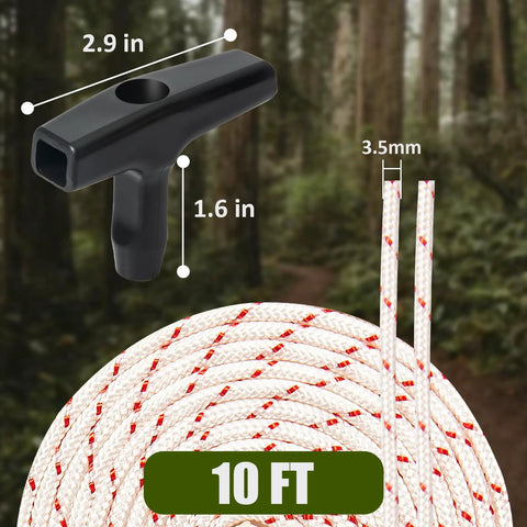 Built Tough 10 Ft 3.5mm Lawn Mower Pull Cord With Handle For Easy Starts And Lasting Durability, 2000Lb 16-Strand Braided Rope, Cut To Fit For Chainsaw, Pressure Washer, Snow Blower. 10 ft rope with 2.9 in handle and 3.5 mm cord