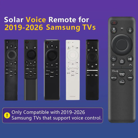 Lineup of Rechargeable Voice Remotes For Smart TVs With Solar Charging And Voice Search for Samsung TV, 2019-2026 range.