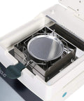Top Shelf Halogen Moisture Analyzer For Food And Industrial Labs Featuring Snappy 110 Gram Capacity No Sweat 0.01 Percent Accuracy Includes Durable Sample Trays And Easy RS232 Data Link with stainless steel tray.