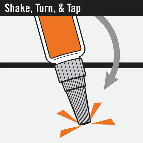 Illustration of Clear Gel Super Glue demonstrating fast setting no-run formula for precise bonding.