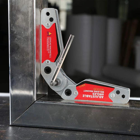 LISHUAI welding magnet clamp set; metal clamps with red labels, adjustable angle 20°–200°, two-piece