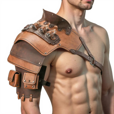 Medieval Style Shoulder Armor With Vial Pouch And Coin Pocket Dope Pauldron For Renaissance Cosplay Knight Or Viking Costume