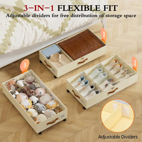Smooth Roll Underbed Storage Cubes With Secured Transparent Lid And Custom Fit Dividers Two Pack Sturdy Plastic Bins For Winter Jackets Sneakers And Travel Gear A Real Deal Bedroom Refresh