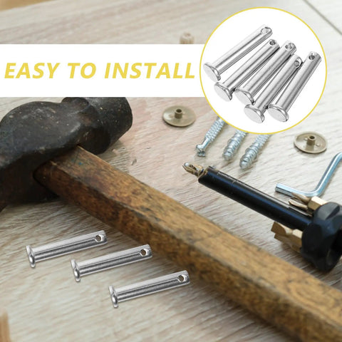 5 pcs Heavy Duty Stainless Steel M8x40 Flat Head Pins For Scaffolding Fixing on a work surface with tools nearby.