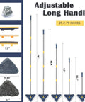 Diagram of adjustable handle sizes for 5-In-1 Wall Cleaning Mop With Long Reach Handle, shown with accessories and dimensions.