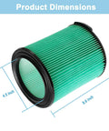 2 Pack VF6000 Replacement Filter For 5-20 Gallon Wet Dry Vacuums, green with black ends, 4.5x8.6 inches dimensions visible