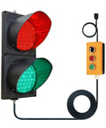 Heavy Duty Eight Inch LED Traffic Light With Toggle Switch Serving Up Blazing Red And Green Stop Go Signals For Unbeatable Sunlight Clarity On Busy Loading Docks Driveways And Garages with control switch.