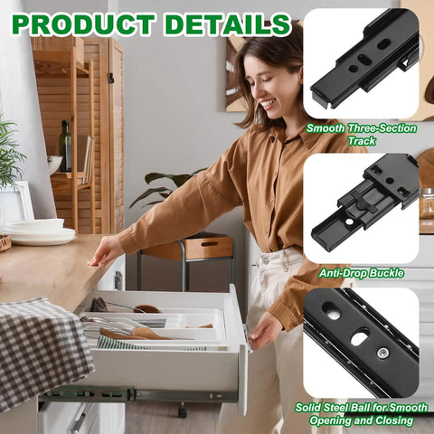 Soft Close Drawer Slides 9.4 Inch Full Extension Ball Bearing Rails For Cabinets And Furniture 33Lb Capacity Used in Kitchen