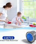 Durable Two Pack 116711 Faucet Aerator With 1.5 Gpm Flow Restrictor view in kitchen sink during use by mother and child.