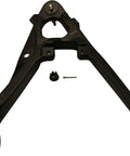 Front view of Front Left Lower Suspension Control Arm And Ball Joint Assembly Fits Chevrolet Silverado 1500, Cadillac Escalade ESV EXT And Suburban; Durable, Easy Install For Smooth Ride And Precise Alignment., black steel control arm with ball joint and hardware