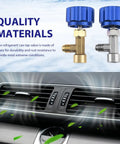 Image showing brass and silver taps from 4 Pack R134a Can Tap Kit With Self Sealing And Puncture Taps for car AC system blue.