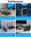 Rock Solid 2.5 Inch Dual Bay Hard Drive Enclosure USB 3.0 SATA HDD and SSD RAID box for data storage connected to computer.