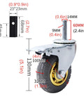 Heavy Duty Swivel Caster Wheels Set of 4 100mm Rubber Castors for Furniture Trolley & Moving Equipment M14x60mm Stem with Brake (125mm/5in) showing dimensions and details.