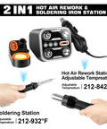 All In One Hot Air Rework And Soldering Station With 760W High Power, Digital LED Display, shown with temperature settings in use