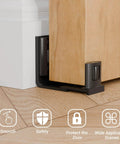 CCJH Sliding Barn Door Bottom Floor Guide With Adjustable Roller U Shape Flexible Flush Design Wall Mounted Black Dual Sided Concealed Pulleys installed on door