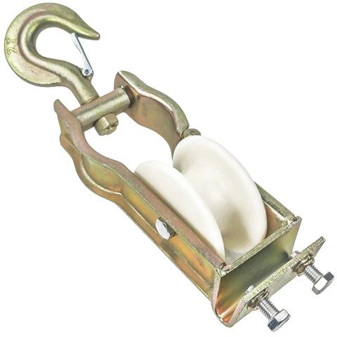 Workhorse Heavy Duty Cable Pulley Bracket For Low Voltage And Network Installations, Steel Mount With Nylon Wheel, Swivel Snap Hook