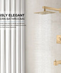 KENES Champagne Bronze Shower Set with Tub Faucet, Square Tub Shower Trim and modern wall controls in stylish bathroom.