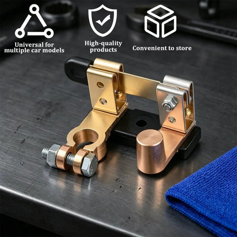 Heavy Duty Car Top Post Negative Battery Disconnect Switch 12V 24V knife blade design, brass build, universal fit for vehicle batteries.