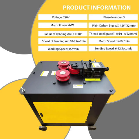 Electric Rebar Arc Bender For Steel Bars Creating Perfect Circles In Seconds With 4KW Motor, showcasing details and specifications.