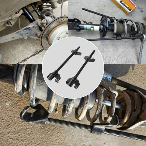 Beefy Heavy Duty Auto Strut Coil Spring Compressor Tool Set With 15 Inch Jaw (380mm), professional grade in use on vehicle