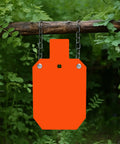 AR500 Steel Target 1/2 Inch Thick Neon Orange Silhouette Gong 12x20 With Iron 2x4 Board Hanger Set Including Carriage Bolts Springs