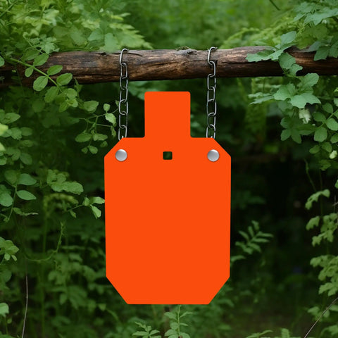 AR500 Steel Target 1/2 Inch Thick Neon Orange Silhouette Gong 12x20 With Iron 2x4 Board Hanger Set Including Carriage Bolts Springs