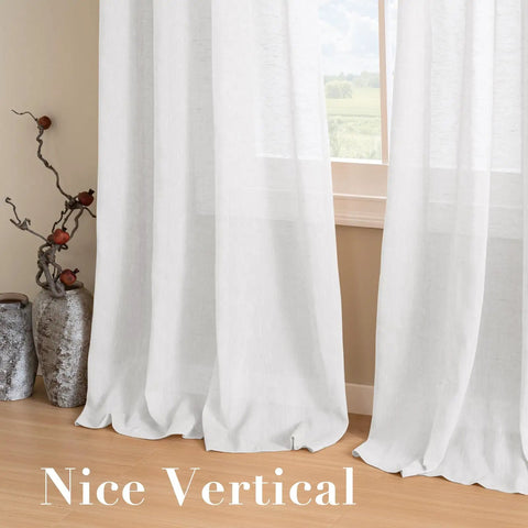 White Linen Sheer Curtains For Living Room Cozy Farmhouse Style Flax Linen Blend Light Filtering Privacy Drapes 52 Wide By 84 Long Set Of 2 Grommet Panels Pure White