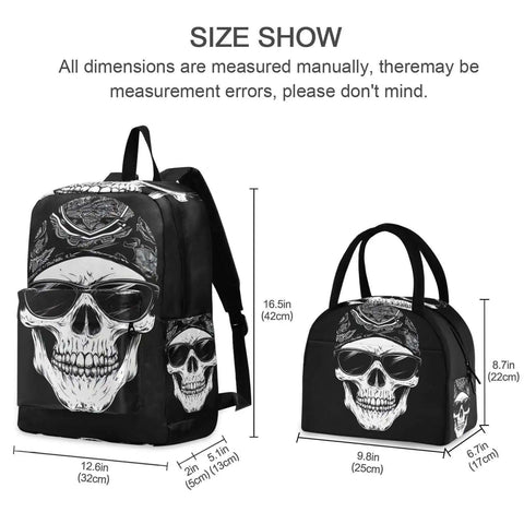 Skull Design Backpack With Insulated Cooler Lunch Box Lightweight Laptop Backpack Fits 15.6 Inch For Women And Men Daypack